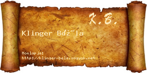 Klinger Béla névjegykártya