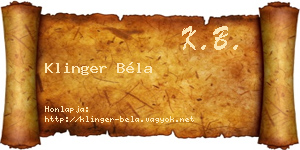 Klinger Béla névjegykártya